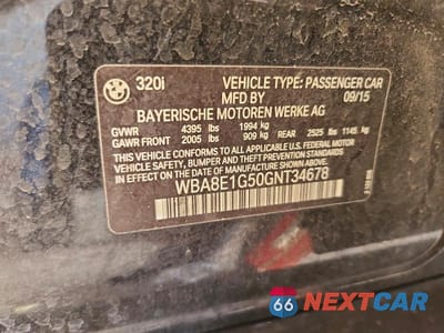Zdjęcie 13 z 13 samochodu: 2016 BMW 320 I VIN:WBA8E1G50GNT34678 - miniatura