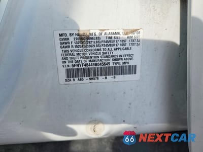 Zdjęcie 12 z 12 samochodu: 2009 HONDA PILOT EX VIN:5FNYF48449B045649 - miniatura