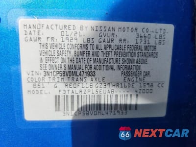 Zdjęcie 14 z 14 samochodu: 2021 NISSAN KICKS S VIN:3N1CP5BV0ML471933 - miniatura