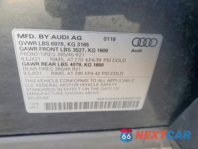 Zdjęcie 13 z 13 samochodu: 2019 AUDI E-TRON PRESTIGE VIN:WA1VAAGE2KB005762 - miniatura