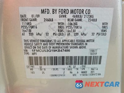 Zdjęcie 13 z 13 samochodu: 2009 FORD ESCAPE XLT VIN:1FMCU93G19KB47486 - miniatura