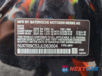 Zdjęcie 13 z 13 samochodu: 2018 BMW X3 XDRIVE30I VIN:5UXTR9C53JLD63604 - miniatura