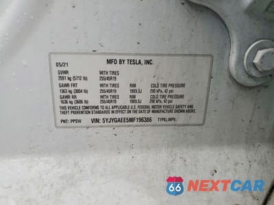 Zdjęcie 13 z 13 samochodu: 2021 TESLA MODEL Y VIN:5YJYGAEE5MF196386 - miniatura