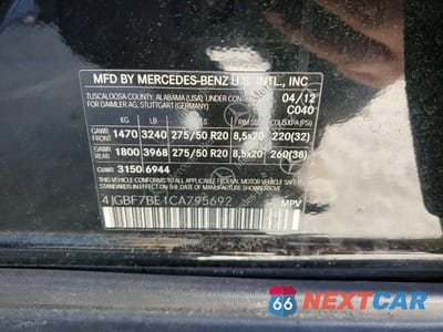 Zdjęcie 12 z 12 samochodu: 2012 MERCEDES-BENZ GL 450 4MATIC VIN:4JGBF7BE1CA795692 - miniatura