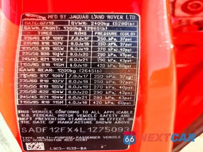 Zdjęcie 12 z 12 samochodu: 2020 JAGUAR E-PACE CHECKERED FLAG VIN:SADF12FX4L1Z75093 - miniatura