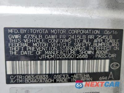 Zdjęcie 12 z 12 samochodu: 2016 LEXUS IS 300 BASE VIN:JTHCM1D23G5012688 - miniatura