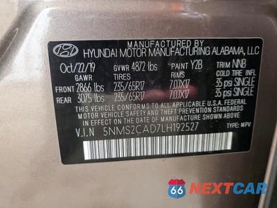 Zdjęcie 13 z 13 samochodu: 2020 HYUNDAI SANTA FE SE VIN:5NMS2CAD7LH192527 - miniatura