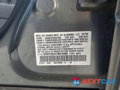 Zdjęcie 13 z 13 samochodu: 2007 HONDA PILOT EXL VIN:5FNYF28747B019399 - miniatura