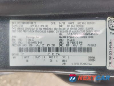 Zdjęcie 12 z 12 samochodu: 2019 FORD FIESTA SE VIN:3FADP4BJ4KM145722 - miniatura