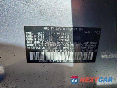 Zdjęcie 13 z 13 samochodu: 2024 SUBARU LEGACY VIN:4S3BWAB67R3017937 - miniatura