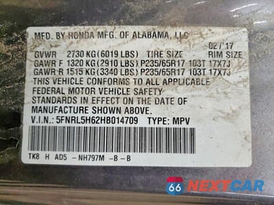 Zdjęcie 13 z 13 samochodu: 2017 HONDA ODYSSEY EXL VIN:5FNRL5H62HB014709 - miniatura