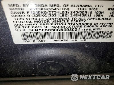 Zdjęcie 14 z 14 samochodu: 2016 HONDA PILOT EXL VIN:5FNYF5H50GB002051 - miniatura