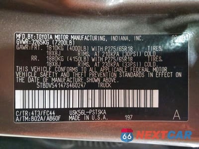 Zdjęcie 12 z 12 samochodu: 2007 TOYOTA TUNDRA SR5 VIN:5TBDV54147S460247 - miniatura
