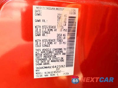 Zdjęcie 13 z 13 samochodu: 2016 NISSAN PATHFINDER SL VIN:5N1AR2MN4GC642592 - miniatura