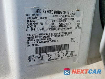Zdjęcie 12 z 12 samochodu: 2003 FORD F150 SUPERCREW VIN:1FTRW08L03KD86853 - miniatura
