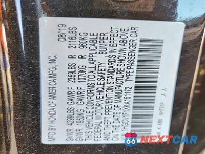 Zdjęcie 12 z 12 samochodu: 2019 HONDA ACCORD LX VIN:1HGCV1F1XKA151172 - miniatura