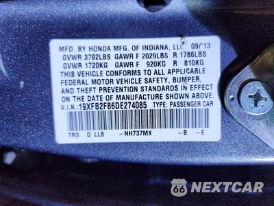 Zdjęcie 14 z 14 samochodu: 2013 HONDA CIVIC EX VIN:19XFB2F86DE274085 - miniatura