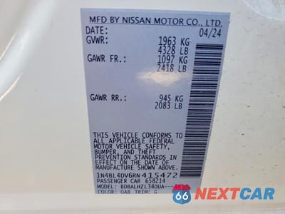 Zdjęcie 12 z 12 samochodu: 2024 NISSAN ALTIMA 2.5 SV VIN:1N4BL4DV6RN415472 - miniatura