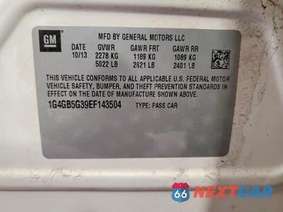 Zdjęcie 13 z 13 samochodu: 2014 BUICK LACROSSE VIN:1G4GB5G39EF143504 - miniatura