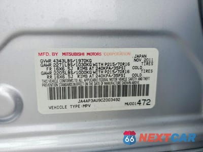 Zdjęcie 12 z 12 samochodu: 2012 MITSUBISHI OUTLANDER SPORT ES VIN:JA4AP3AU9CZ003492 - miniatura