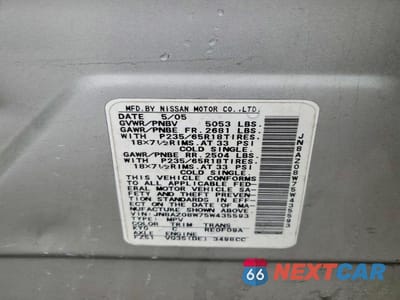 Zdjęcie 13 z 13 samochodu: 2005 NISSAN MURANO S VIN:JN8AZ08W75W435593 - miniatura