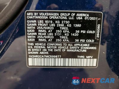 Zdjęcie 13 z 13 samochodu: 2021 VOLKSWAGEN ATLAS SE VIN:1V2HR2CA7MC599877 - miniatura