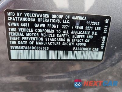 Zdjęcie 13 z 13 samochodu: 2013 VOLKSWAGEN PASSAT S VIN:1VWAH7A31DC067626 - miniatura