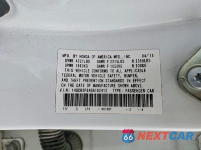 Zdjęcie 13 z 13 samochodu: 2016 HONDA ACCORD SPORT VIN:1HGCR2F64GA192412 - miniatura