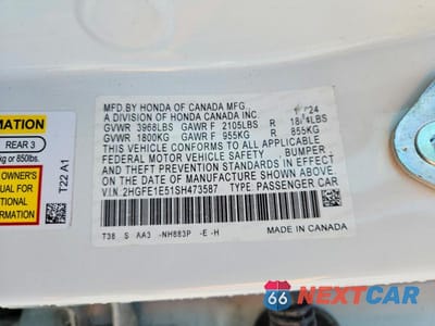 Zdjęcie 12 z 12 samochodu: 2025 HONDA CIVIC SI VIN:2HGFE1E51SH473587 - miniatura