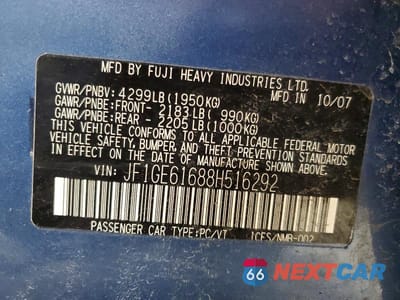 Zdjęcie 13 z 13 samochodu: 2008 SUBARU IMPREZA 2.5I VIN:JF1GE61688H516292 - miniatura