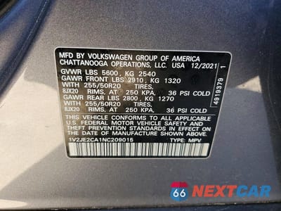 Zdjęcie 13 z 13 samochodu: 2022 VOLKSWAGEN ATLAS CROSS SPORT SE VIN:1V2JE2CA1NC209015 - miniatura