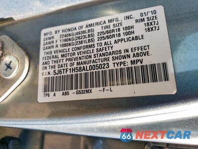 Zdjęcie 12 z 12 samochodu: 2010 HONDA ACCORD CROSSTOUR EXL VIN:5J6TF1H58AL005023 - miniatura
