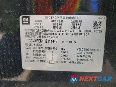 Zdjęcie 12 z 12 samochodu: 2017 CHEVROLET SILVERADO K1500 CUSTOM VIN:1GCVKPEC1HZ111448 - miniatura