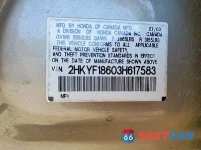 Zdjęcie 12 z 12 samochodu: 2003 HONDA PILOT EXL VIN:2HKYF18603H617583 - miniatura