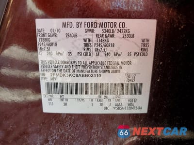 Zdjęcie 12 z 12 samochodu: 2010 FORD EDGE LIMITED VIN:2FMDK3KC8ABB02310 - miniatura