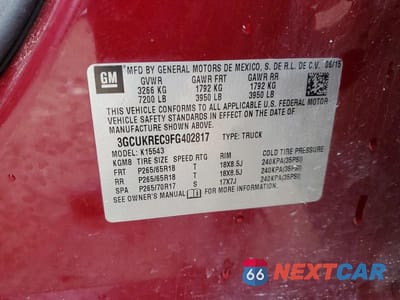 Zdjęcie 13 z 13 samochodu: 2015 CHEVROLET SILVERADO K1500 LT VIN:3GCUKREC9FG402817 - miniatura