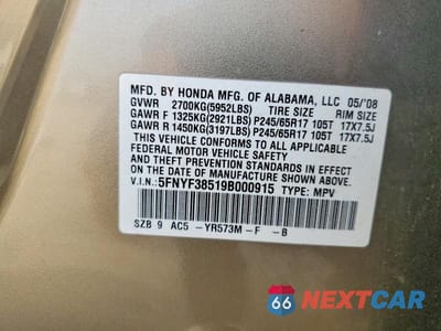 Zdjęcie 13 z 13 samochodu: 2009 HONDA PILOT EXL VIN:5FNYF38519B000915 - miniatura