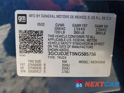 Zdjęcie 12 z 12 samochodu: 2022 CHEVROLET SILVERADO K1500 HIGH COUNTRY VIN:3GCUDJET5NG585756 - miniatura