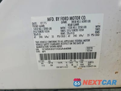 Zdjęcie 13 z 13 samochodu: 2016 FORD EXPLORER SPORT VIN:1FM5K8GT3GGA44098 - miniatura