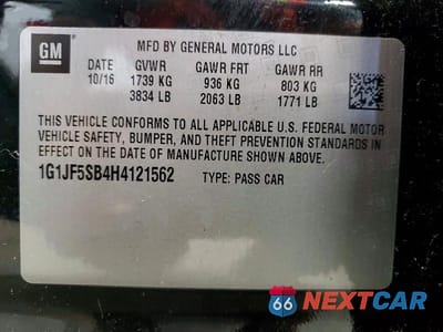 Zdjęcie 12 z 12 samochodu: 2017 CHEVROLET SONIC PREMIER VIN:1G1JF5SB4H4121562 - miniatura