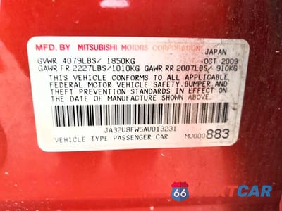 Zdjęcie 12 z 12 samochodu: 2010 MITSUBISHI LANCER GTS VIN:JA32U8FW5AU013231 - miniatura