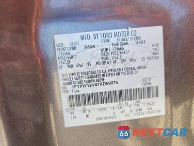 Zdjęcie 12 z 12 samochodu: 2007 FORD F150 SUPERCREW VIN:1FTPW12V47KD59975 - miniatura