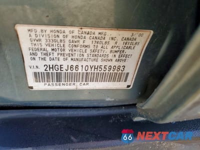 Zdjęcie 12 z 12 samochodu: 2000 HONDA CIVIC BASE VIN:2HGEJ6610YH559983 - miniatura