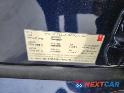 Zdjęcie 12 z 12 samochodu: 2015 TESLA MODEL S 85 VIN:5YJSA1H16FFP73798 - miniatura