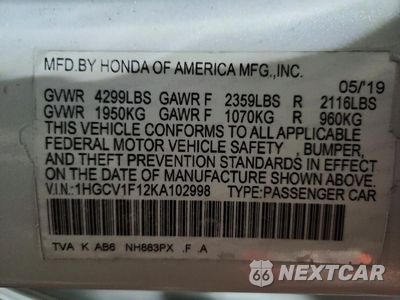 Zdjęcie 14 z 14 samochodu: 2019 HONDA ACCORD LX VIN:1HGCV1F12KA102998 - miniatura