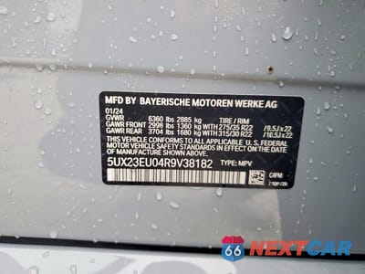 Zdjęcie 13 z 13 samochodu: 2024 BMW X5 XDRIVE40I VIN:5UX23EU04R9V38182 - miniatura