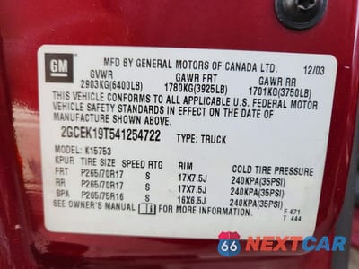 Zdjęcie 12 z 12 samochodu: 2004 CHEVROLET SILVERADO K1500 VIN:2GCEK19T541254722 - miniatura