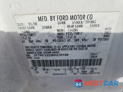 Zdjęcie 12 z 12 samochodu: 2008 FORD F150 VIN:1FTRF12228KE35158 - miniatura