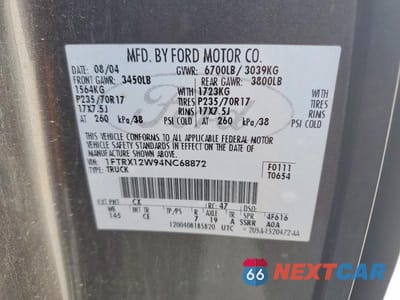 Zdjęcie 12 z 12 samochodu: 2004 FORD F150 VIN:1FTRX12W94NC68872 - miniatura