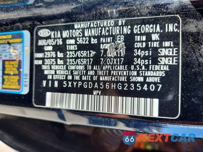 Zdjęcie 13 z 13 samochodu: 2017 KIA SORENTO LX V6 VIN:5XYPGDA56HG235407 - miniatura